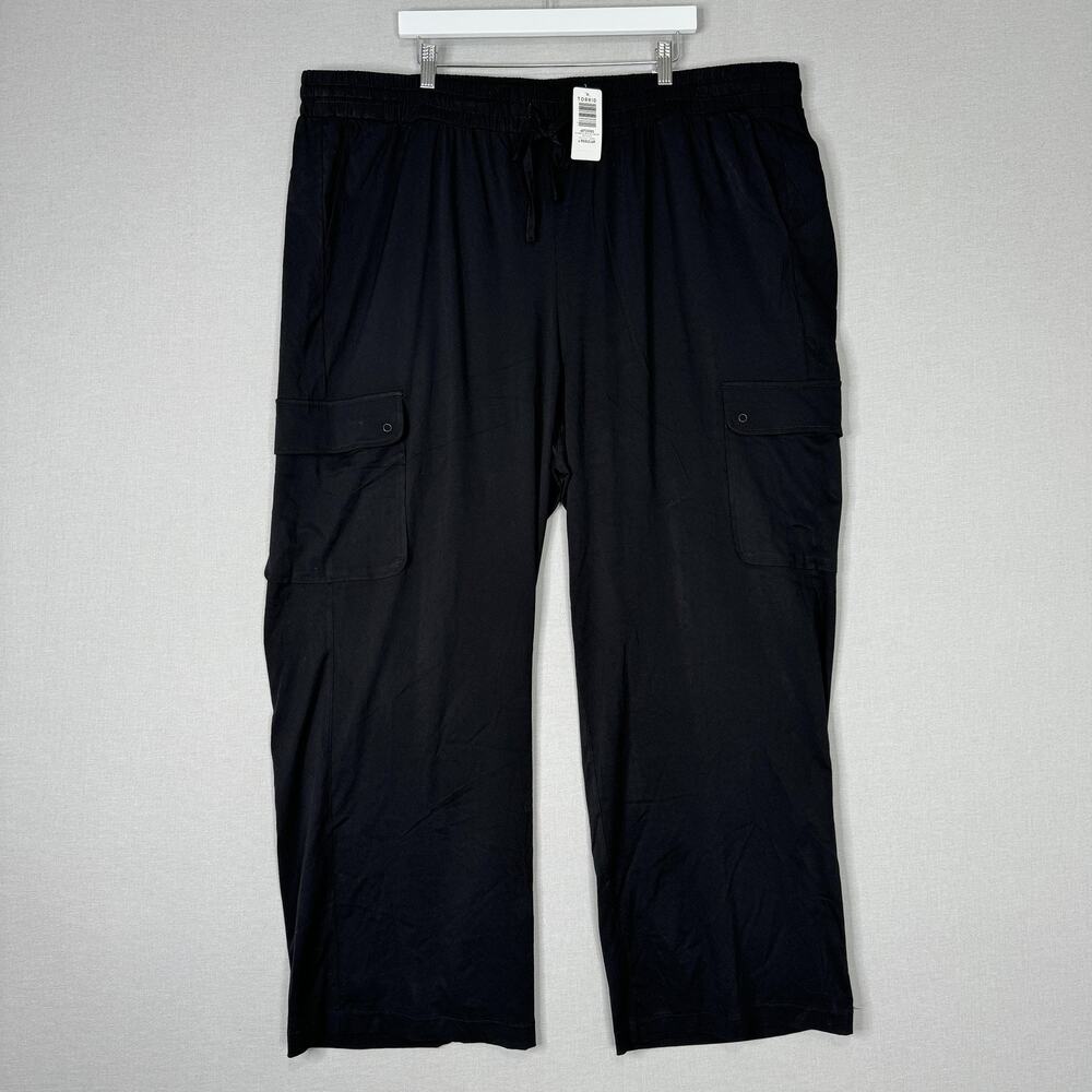 Torrid Pants Womens 4X Black Pull On Wide Leg Stretch Challis Cargo Gorpcore